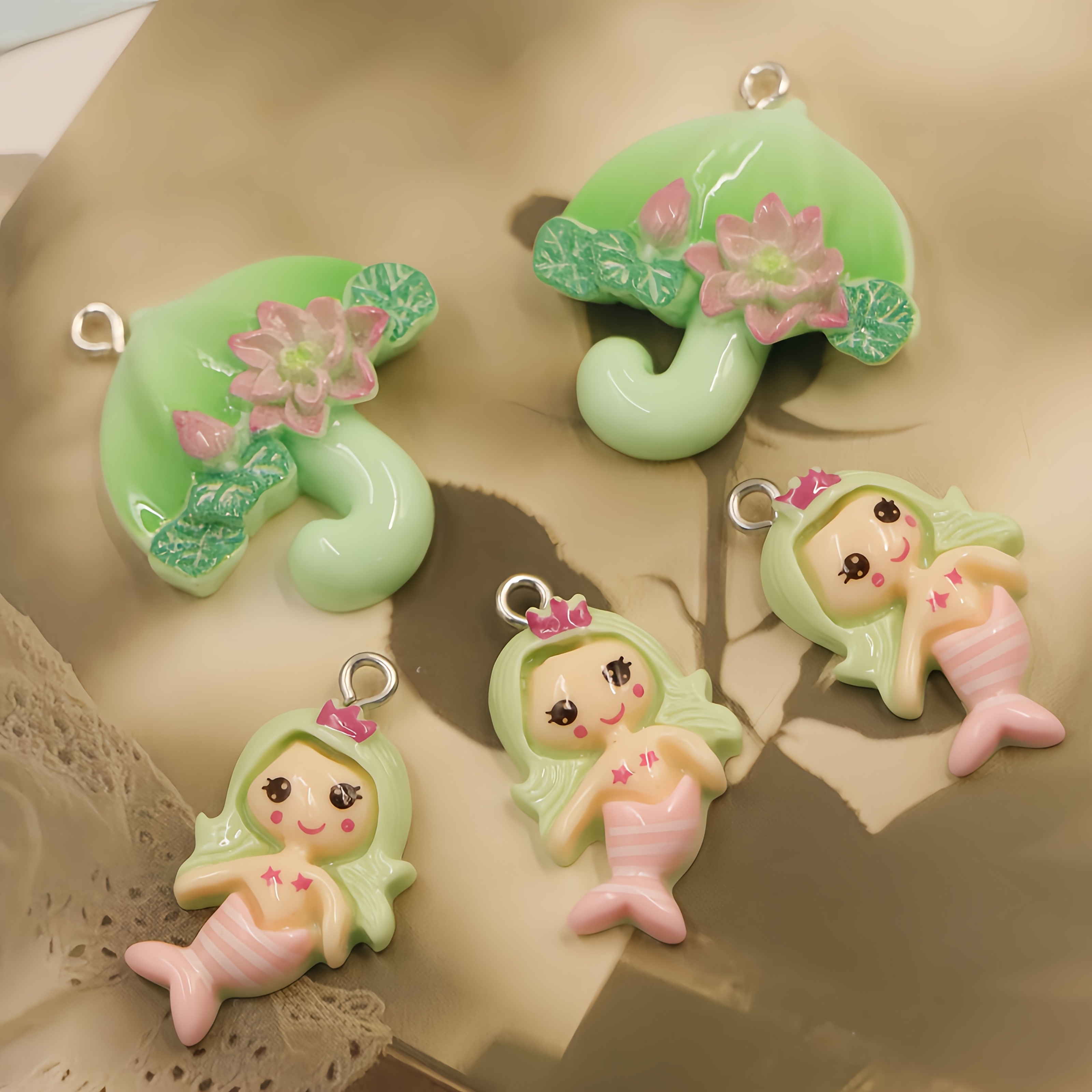 12pcs Cute Cartoon Flower Umbrellas DIY Resin Pendants Set